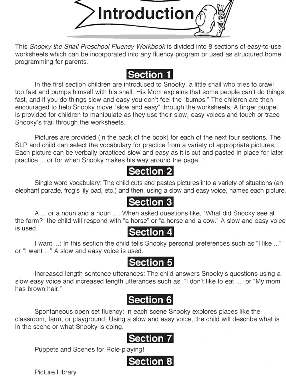 Snooky the Snail's Preschool Fluency Worksheets Super Duper Publications Speech